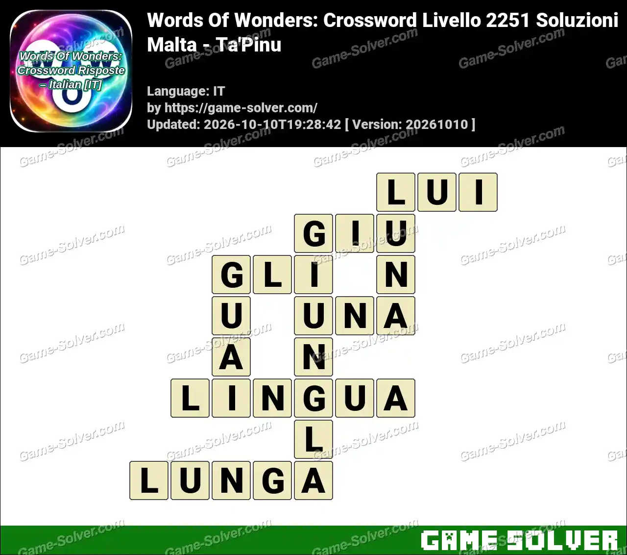 Words Of Wonders: Crossword Livello 2251 Soluzioni – Malta – Ta’Pinu